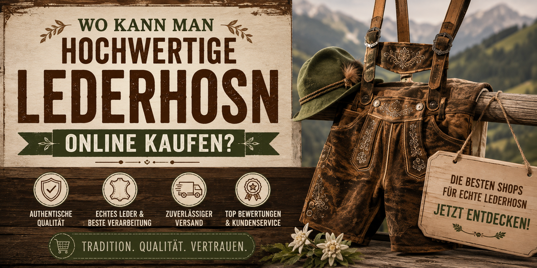 Bestickte Herren Lederhose aus hochwertigem Leder auf rustikalem Holzhintergrund – Online-Kaufberatung