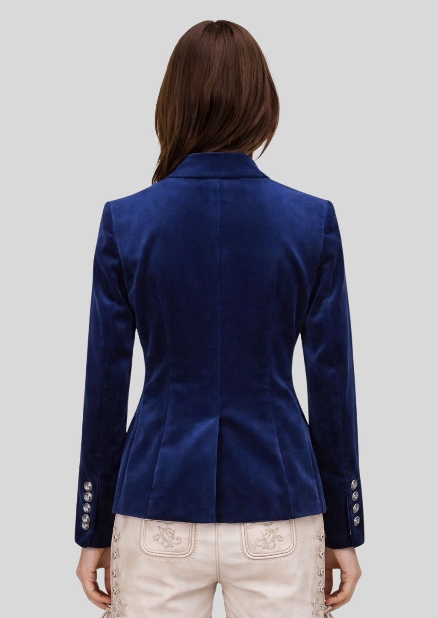 Alpine Samtjacke blau Rückansicht