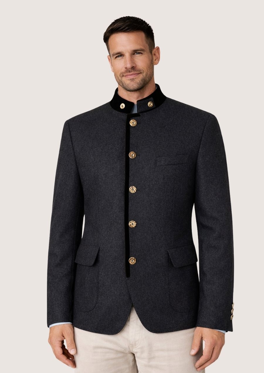 Anthrazitfarbene bayerische Trachtenjacke für Herren im klassischen Stil