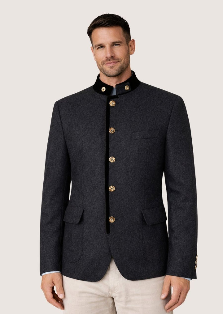 Anthrazitfarbene bayerische Trachtenjacke für Herren im klassischen Stil