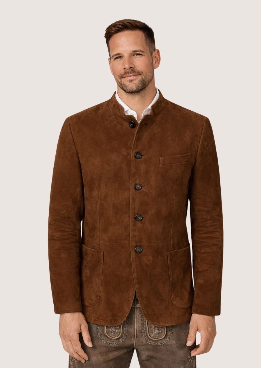 Authentischer Trachtenmantel aus Wildleder für Herren im bayerischen Stil