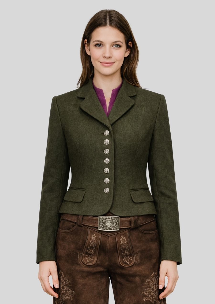 Olivgrüne Bavarian Damenjacke Vorderansicht