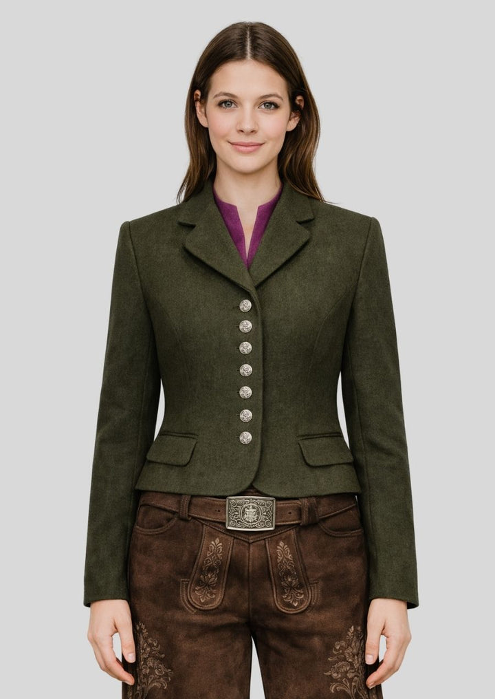 Olivgrüne Bavarian Damenjacke Vorderansicht