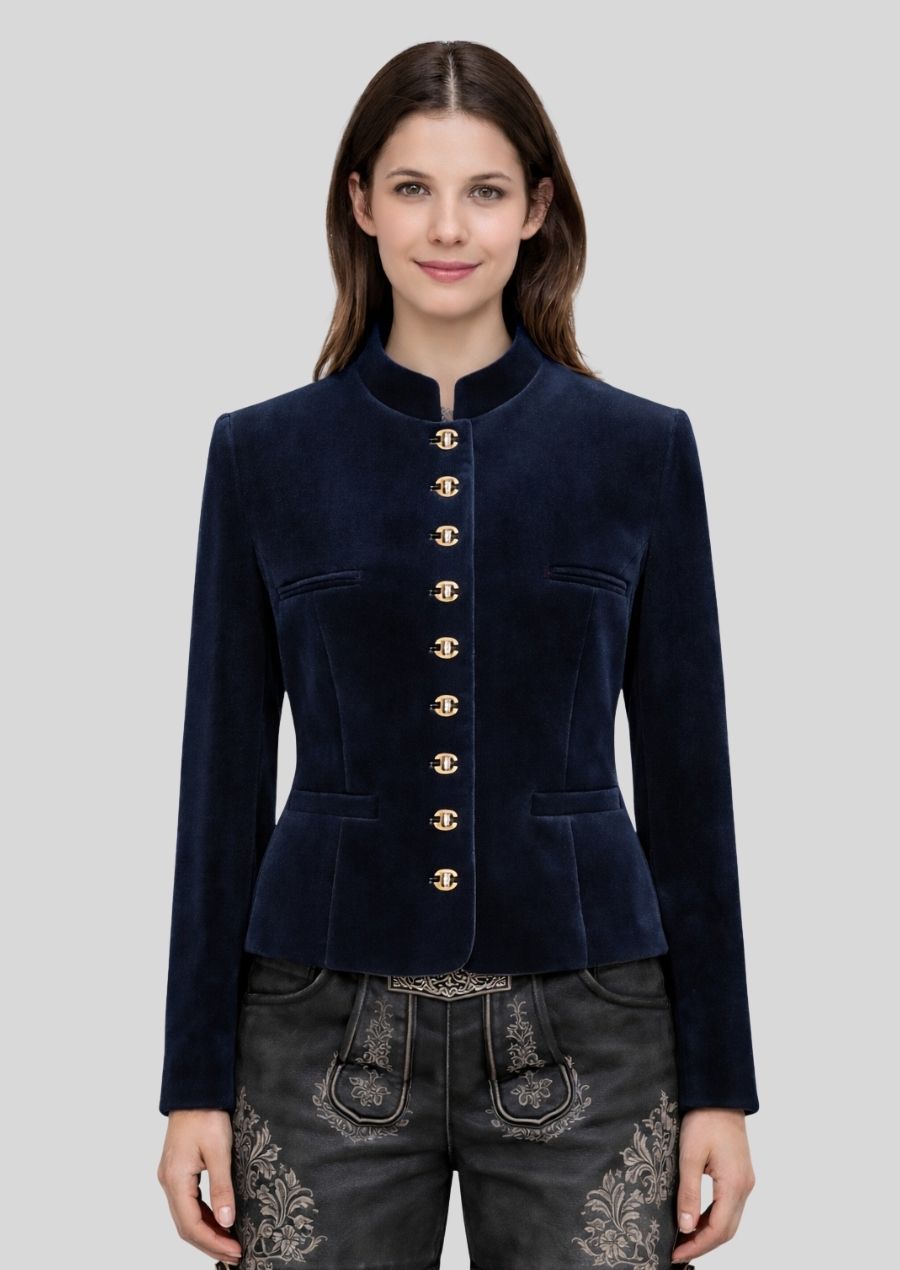 Bavarian Samtjacke marineblau Vorderansicht