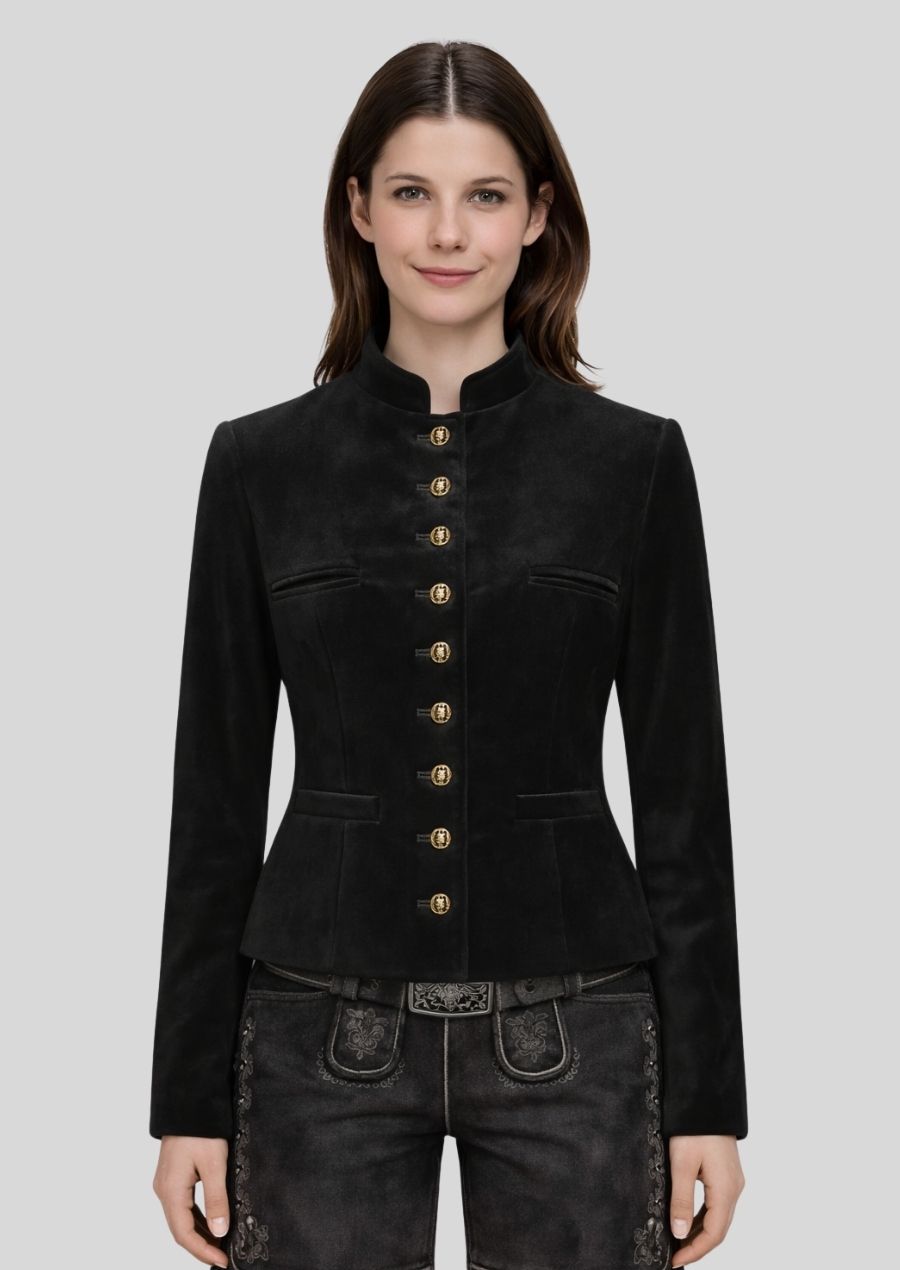 Bavarian Samtjacke schwarz Vorderansicht