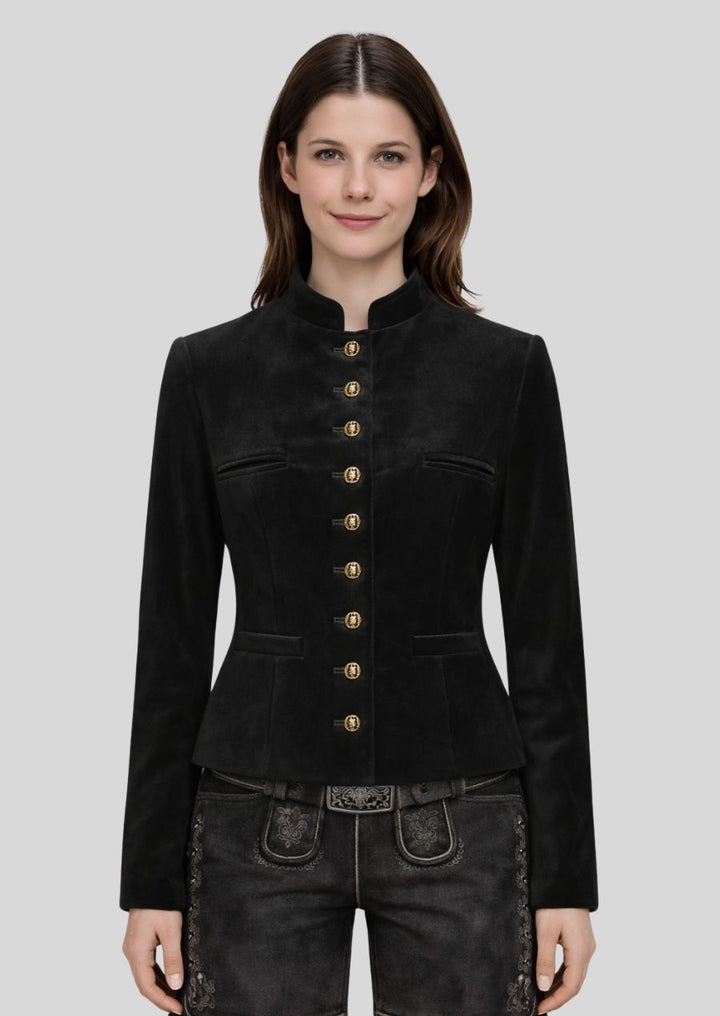 Bavarian Samtjacke schwarz Vorderansicht