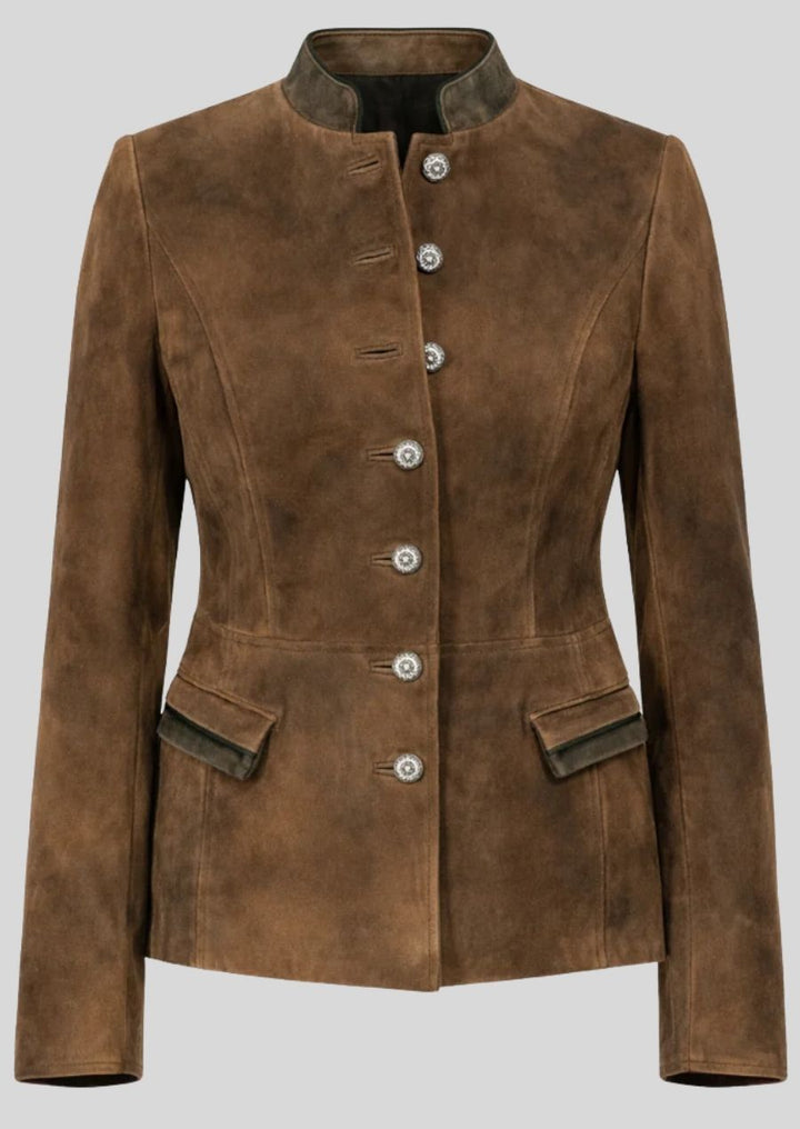 Braune Bavarian Trachten Lederjacke Damen