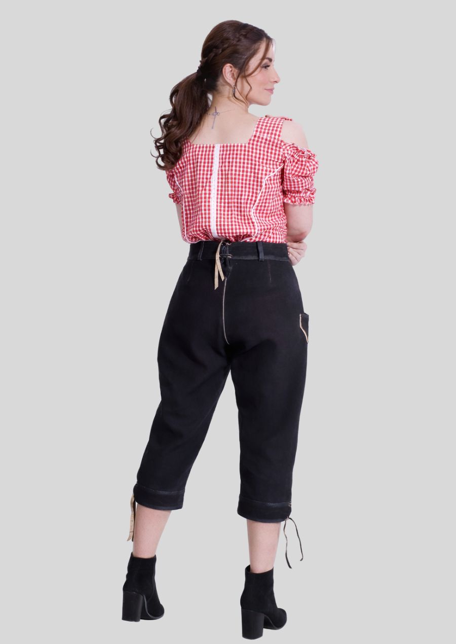 Bayerische Bundhose Damen braun mit Stickerei Details
