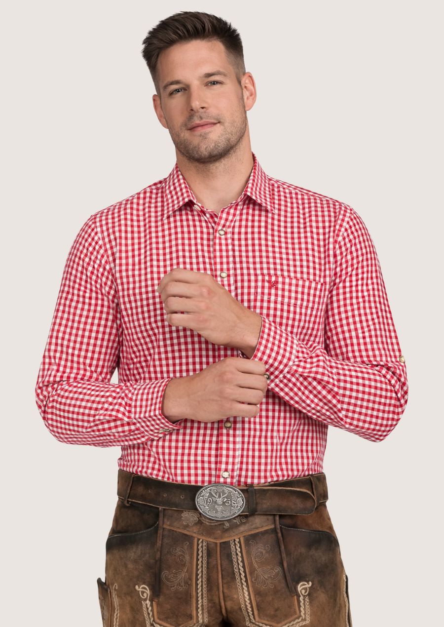 Dunkelrotes kariertes bayerisches Hemd für Herren in Größe S