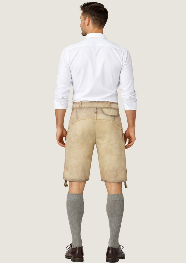 Beige Ziegenvelours Trachtenlederhose für Herren mit hochwertiger Verarbeitung