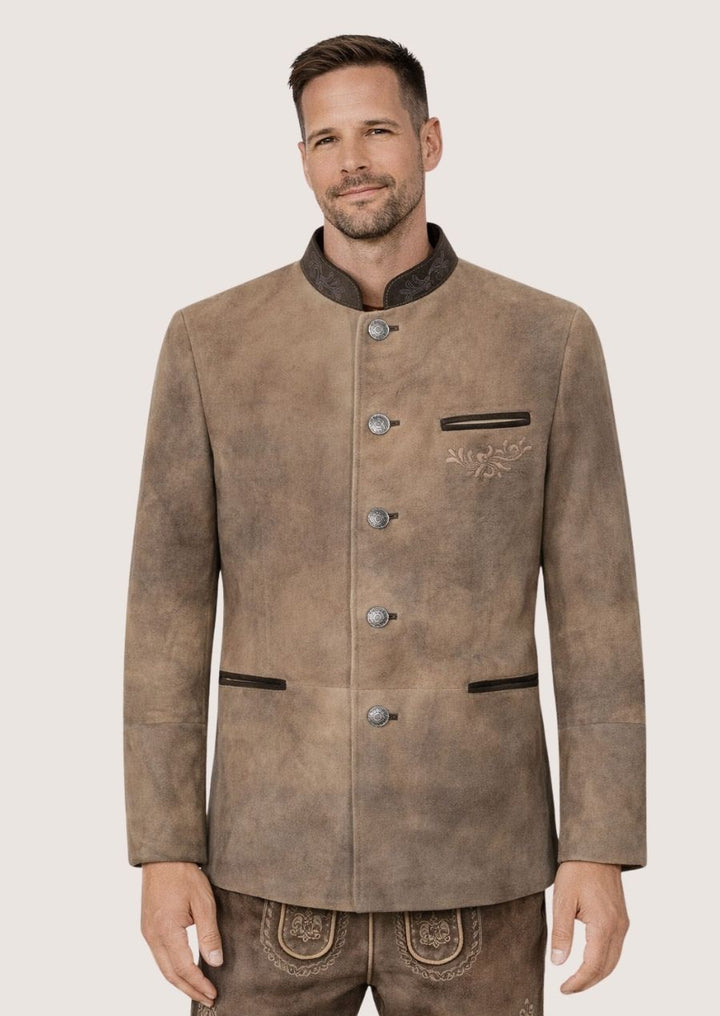 Bestickter Trachtenmantel aus Leder im Vintage-Stil für Herren
