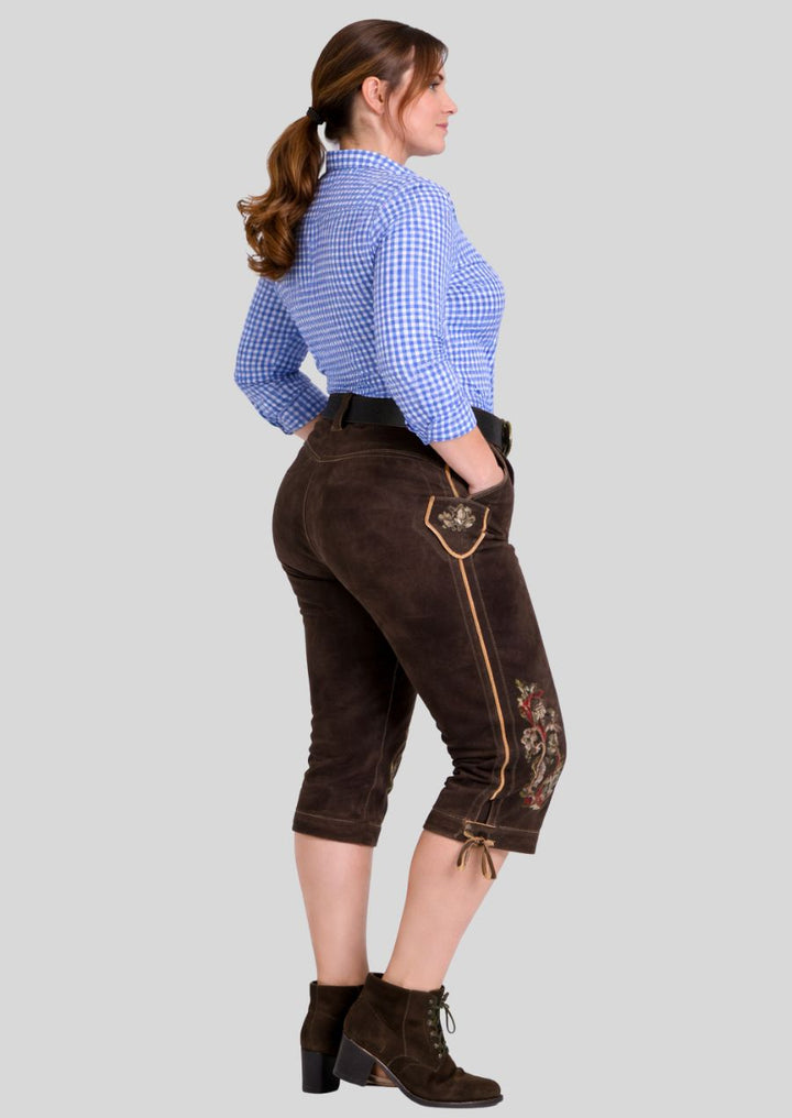 Seitenansicht braune Damen Bundhose Veloursleder