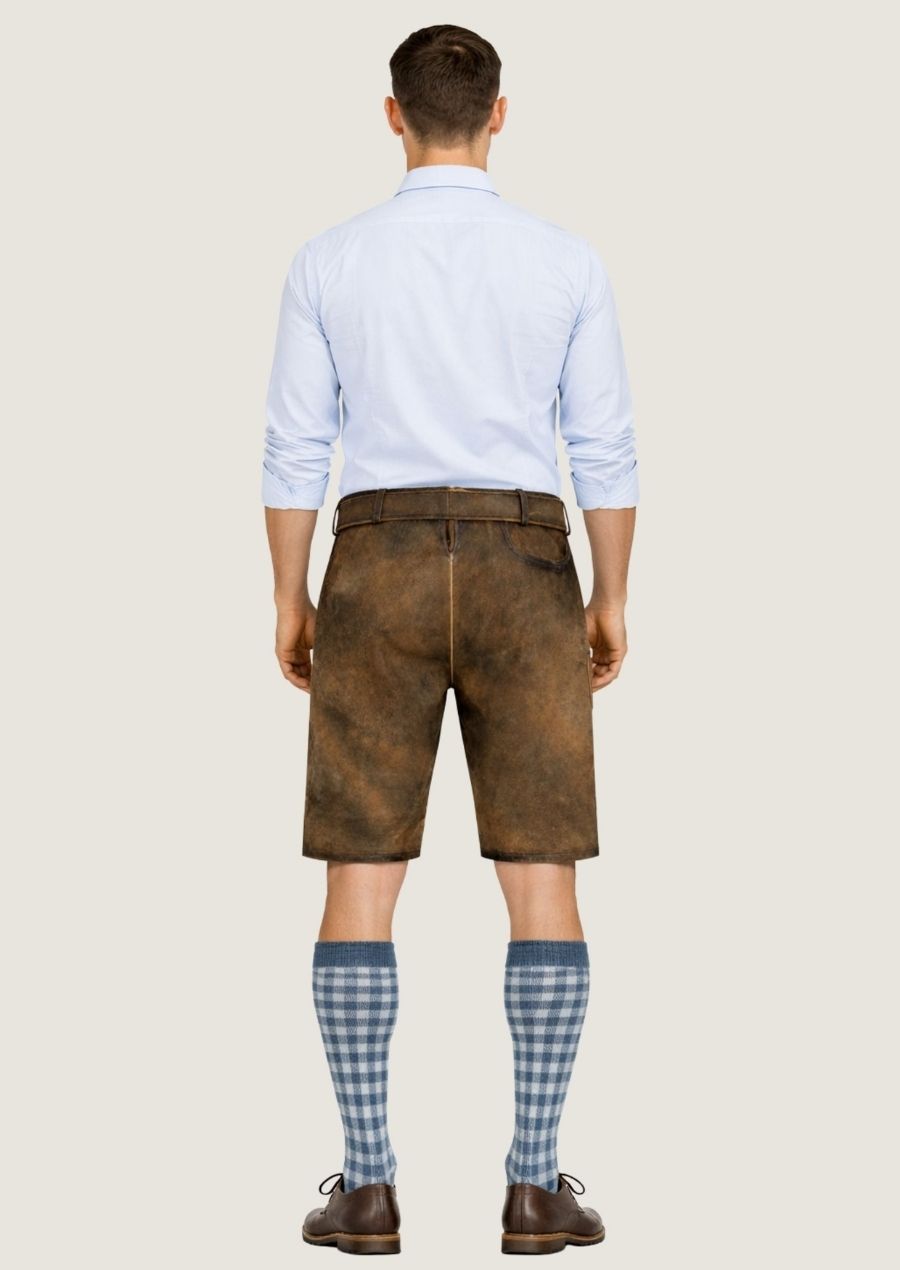 Traditionelle braune Wildleder Lederhose für Herren mit hochwertiger Stickerei