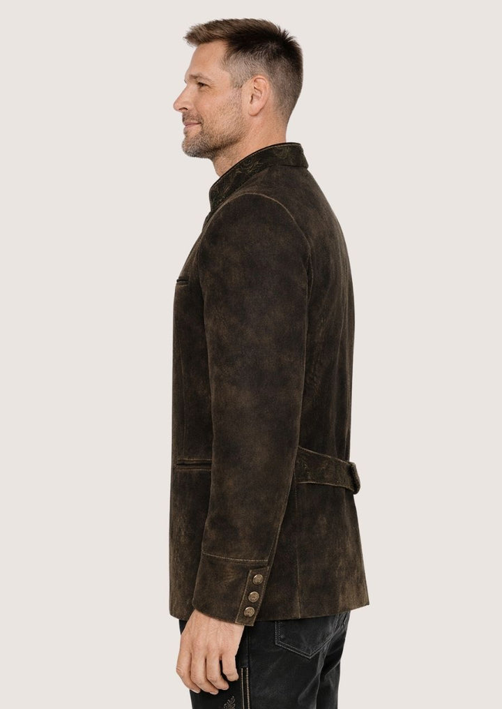 Elegante braune Lederjacke für Herren im traditionellen Trachtenlook