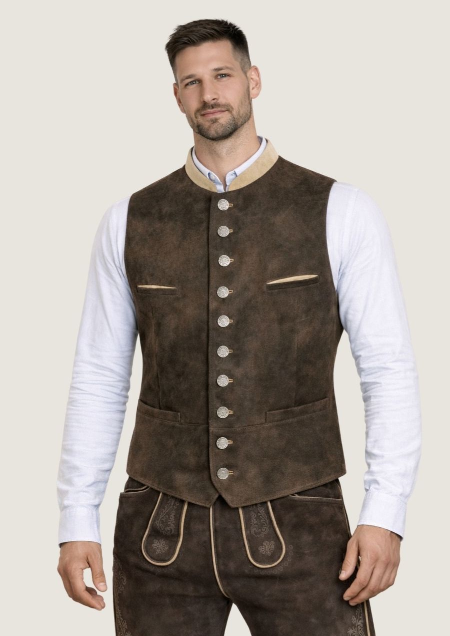 Braune Herren Weste im Oktoberfest Stil, perfekt als Wiesn Outfit