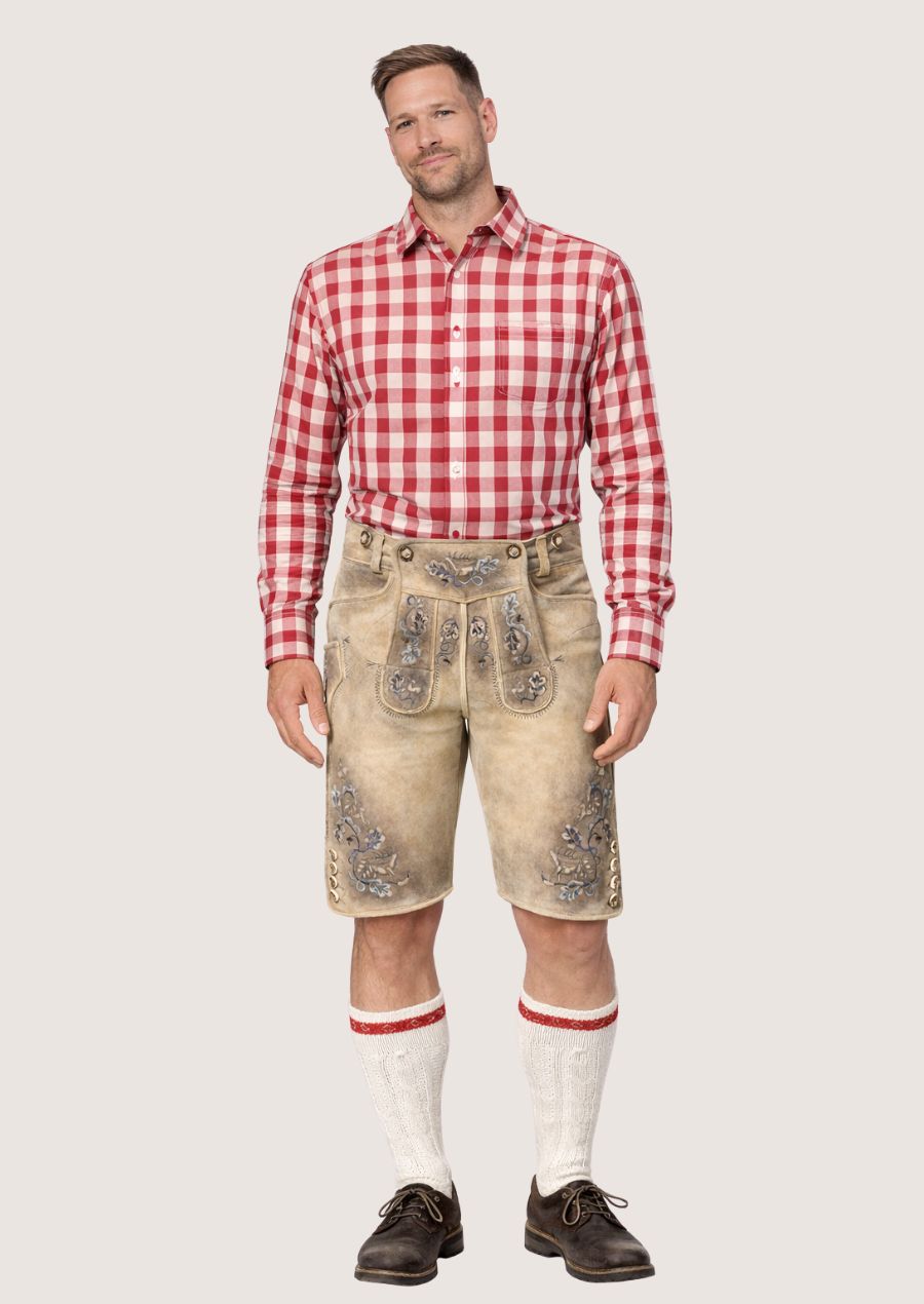 Braune Wildleder Lederhose für Herren im Used-Look im klassischen Trachtenstil