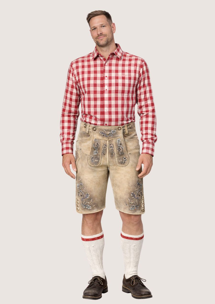 Braune Wildleder Lederhose für Herren im Used-Look im klassischen Trachtenstil
