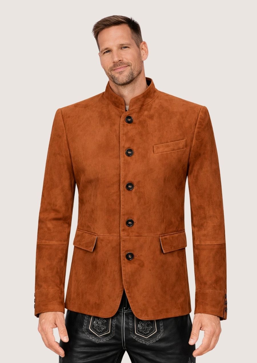 Brauner Wildledermantel für Herren im klassischen Trachtenstil