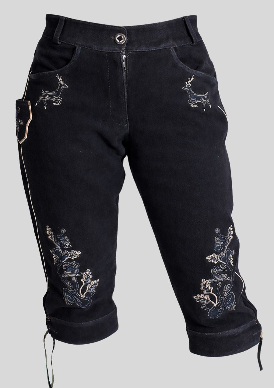 Detail Hirsch Stickerei braune Damen Bundhose