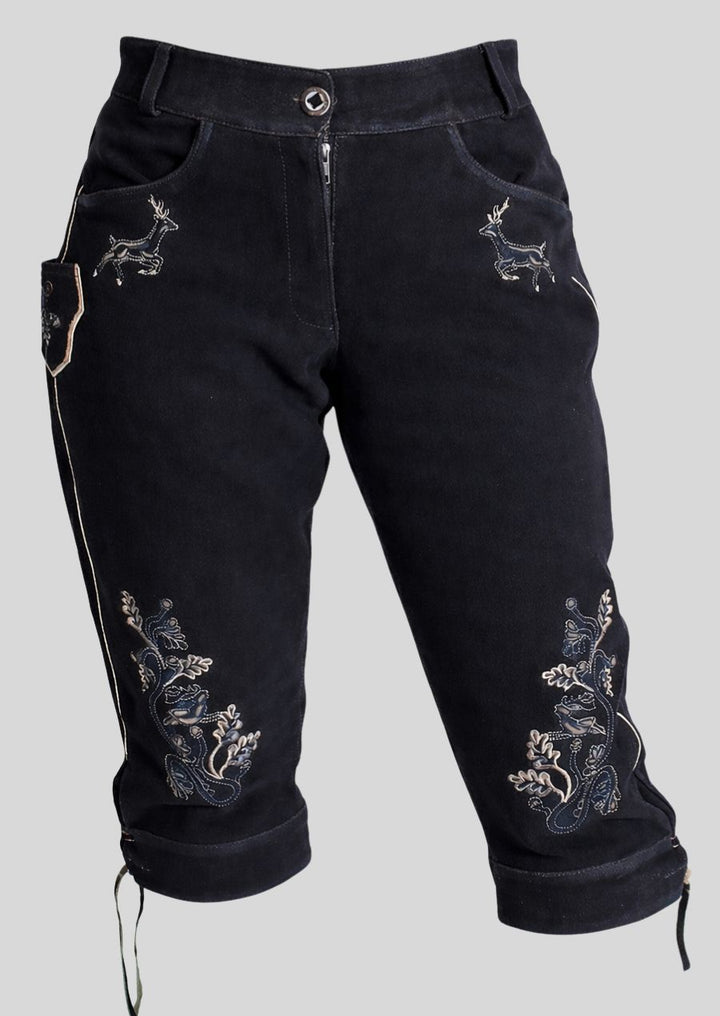 Detail Hirsch Stickerei braune Damen Bundhose