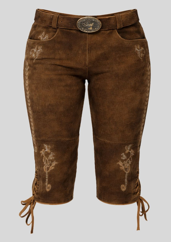 Detail florale Stickerei braune Damen Bundhose