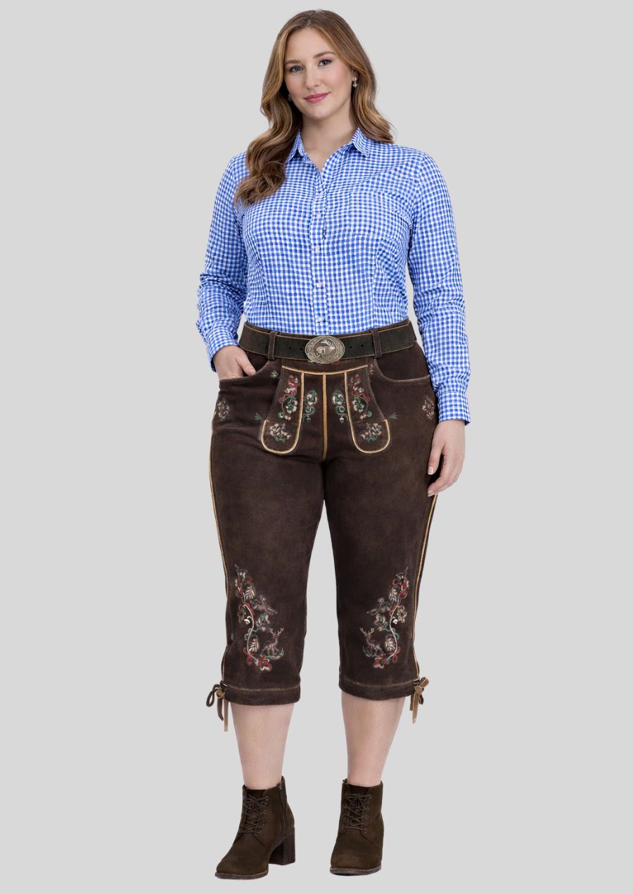 Frontansicht Premium Damen Bundhose braun Trachtenstil