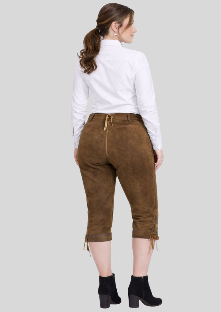 Rückansicht braune Damen Kniebundlederhose Oktoberfest