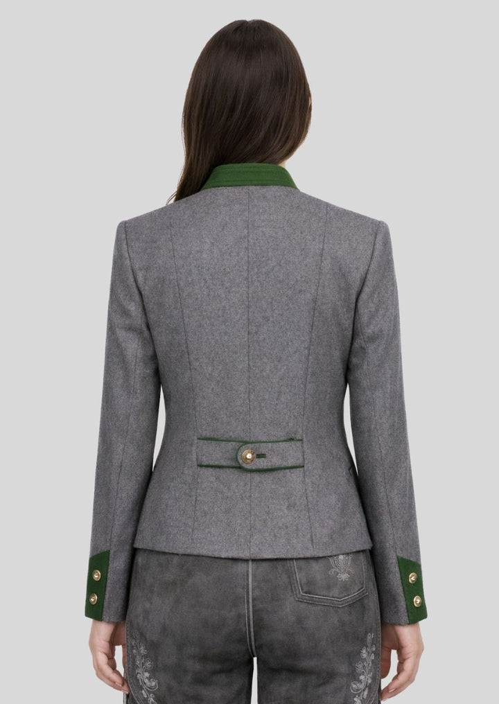 Graue Trachtenjacke Damen mit grünem Kragen