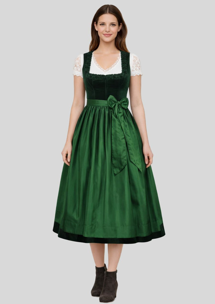 Grünes Samt Dirndl Damen Vorderansicht