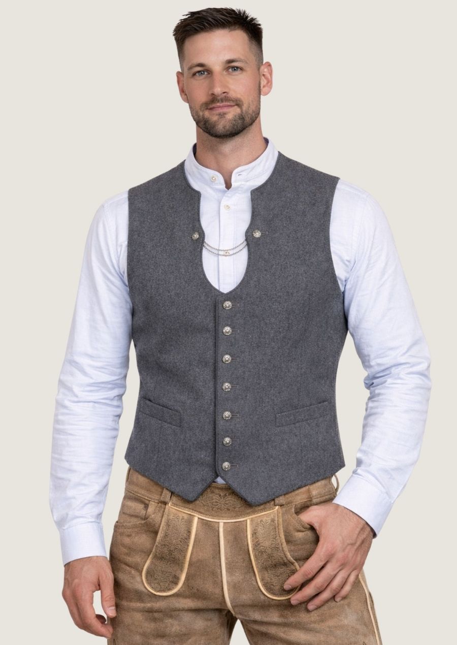 Graue Herren Lodenweste im authentischen München Stil, klassisch und zeitlos