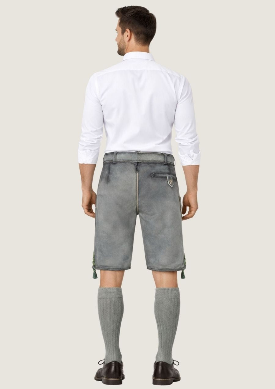 Traditionelle graue Wildleder Lederhose für Herren im Trachtenstil mit Stickerei