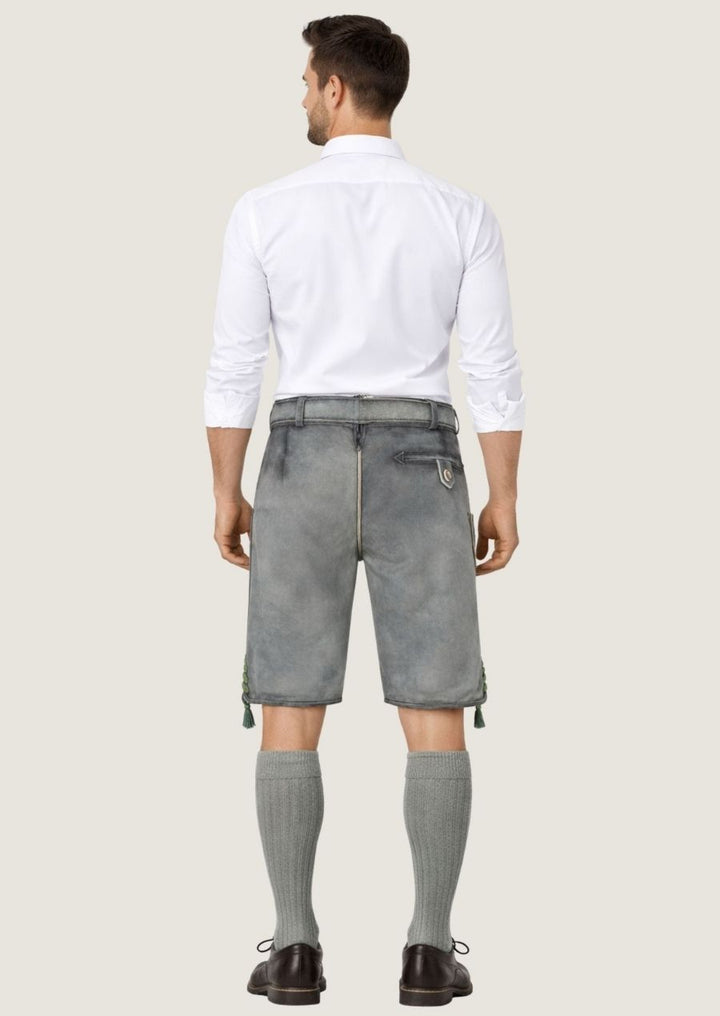 Traditionelle graue Wildleder Lederhose für Herren im Trachtenstil mit Stickerei