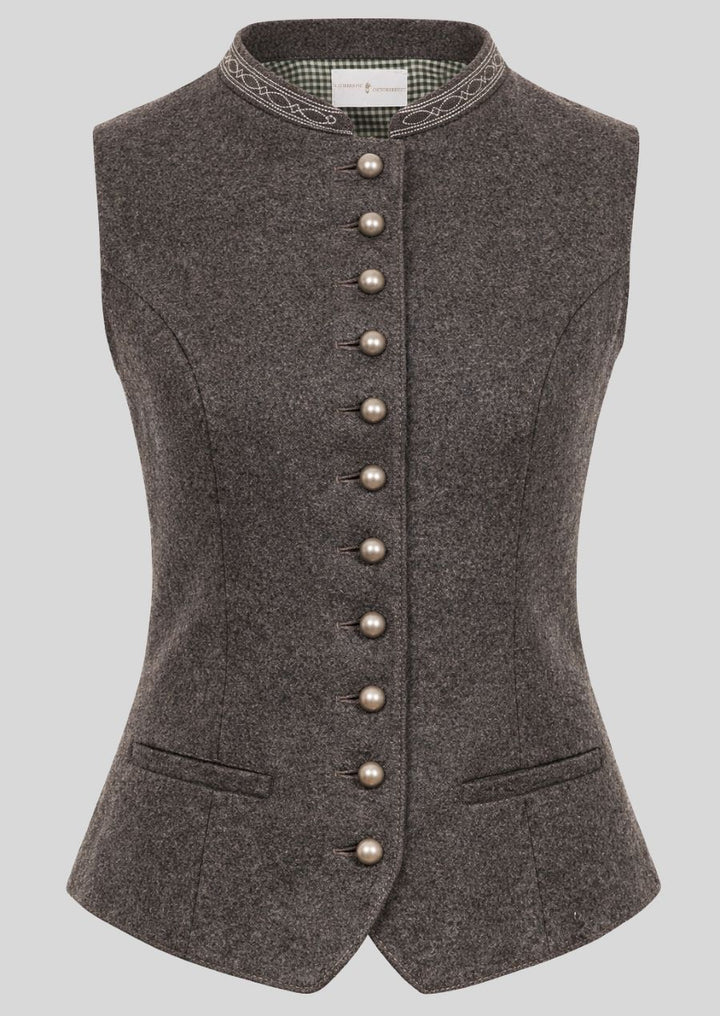 Detail Kragen Stickerei graue Trachtenweste Damen