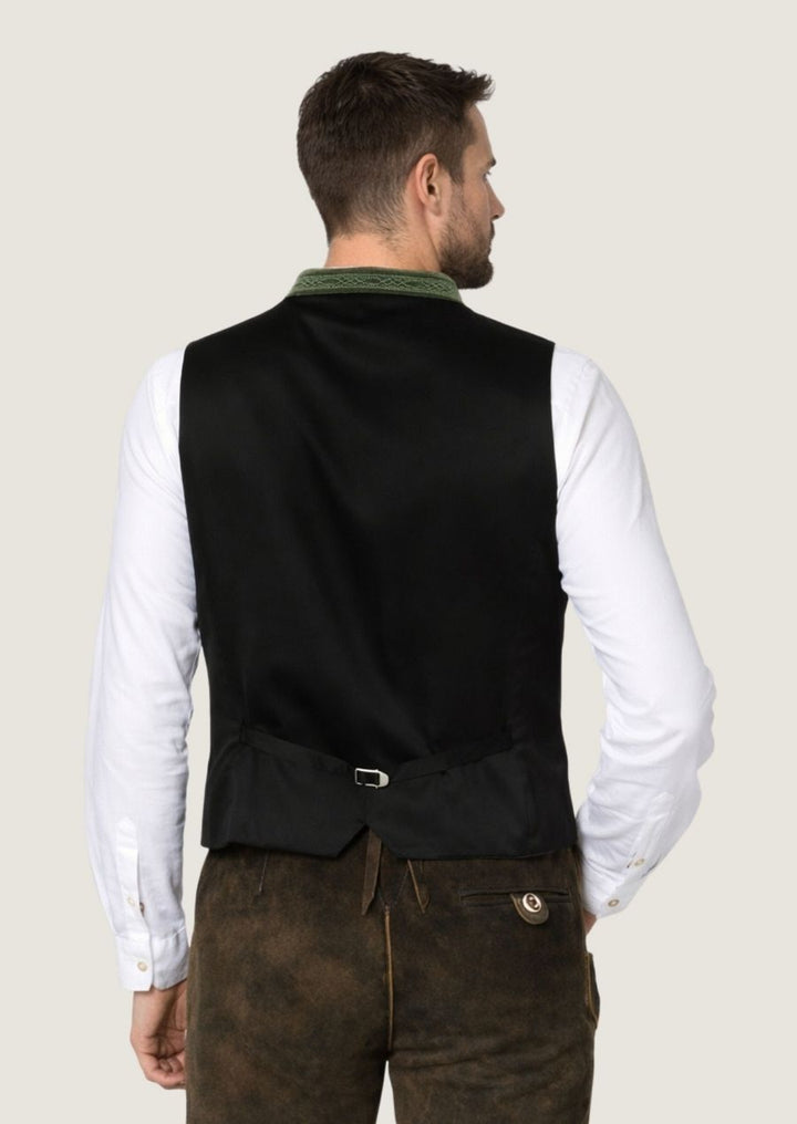 Grüne Herren Samt Hochzeitsweste mit fein besticktem Kragen im eleganten Stil