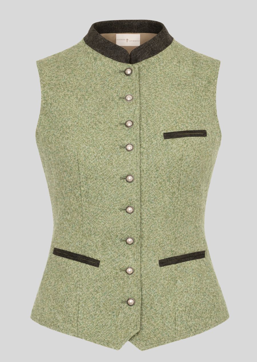 Detail grüne Damen Trachtenweste aus Wolle