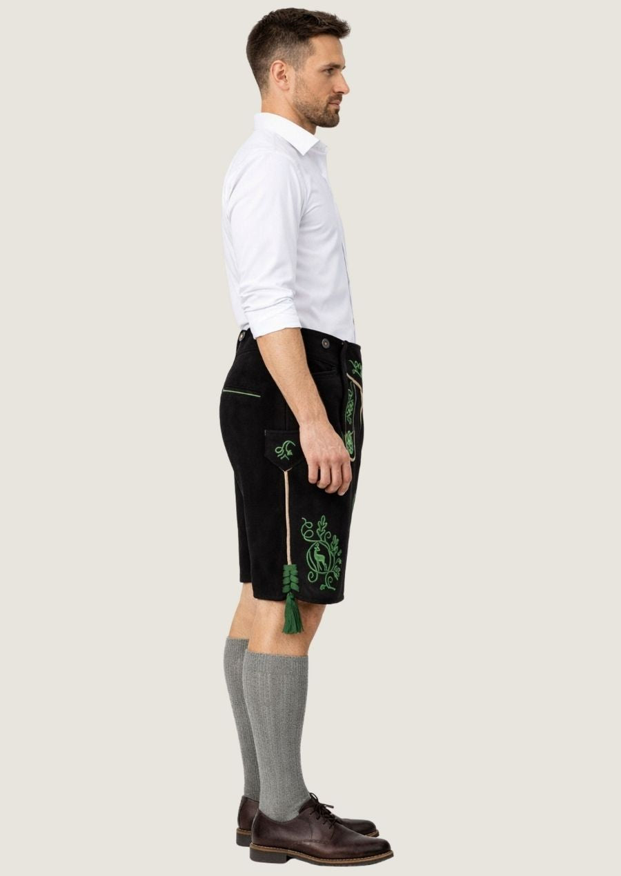 Elegante Herren Lederhose aus schwarzem Ziegenvelours mit klassischem Schnitt