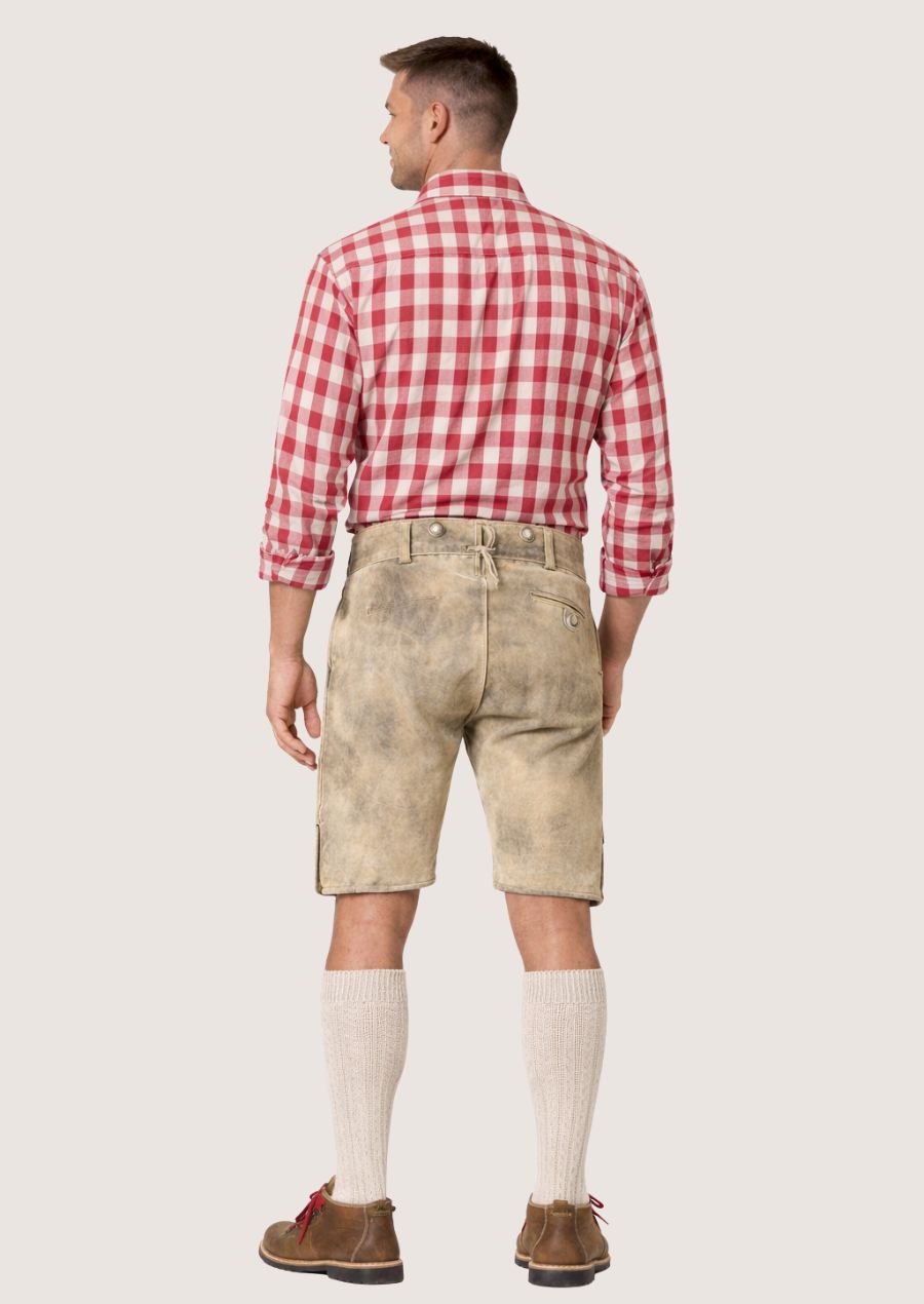 Herren Trachtenlederhose aus grauem Wildleder mit feiner Österreich Stickerei