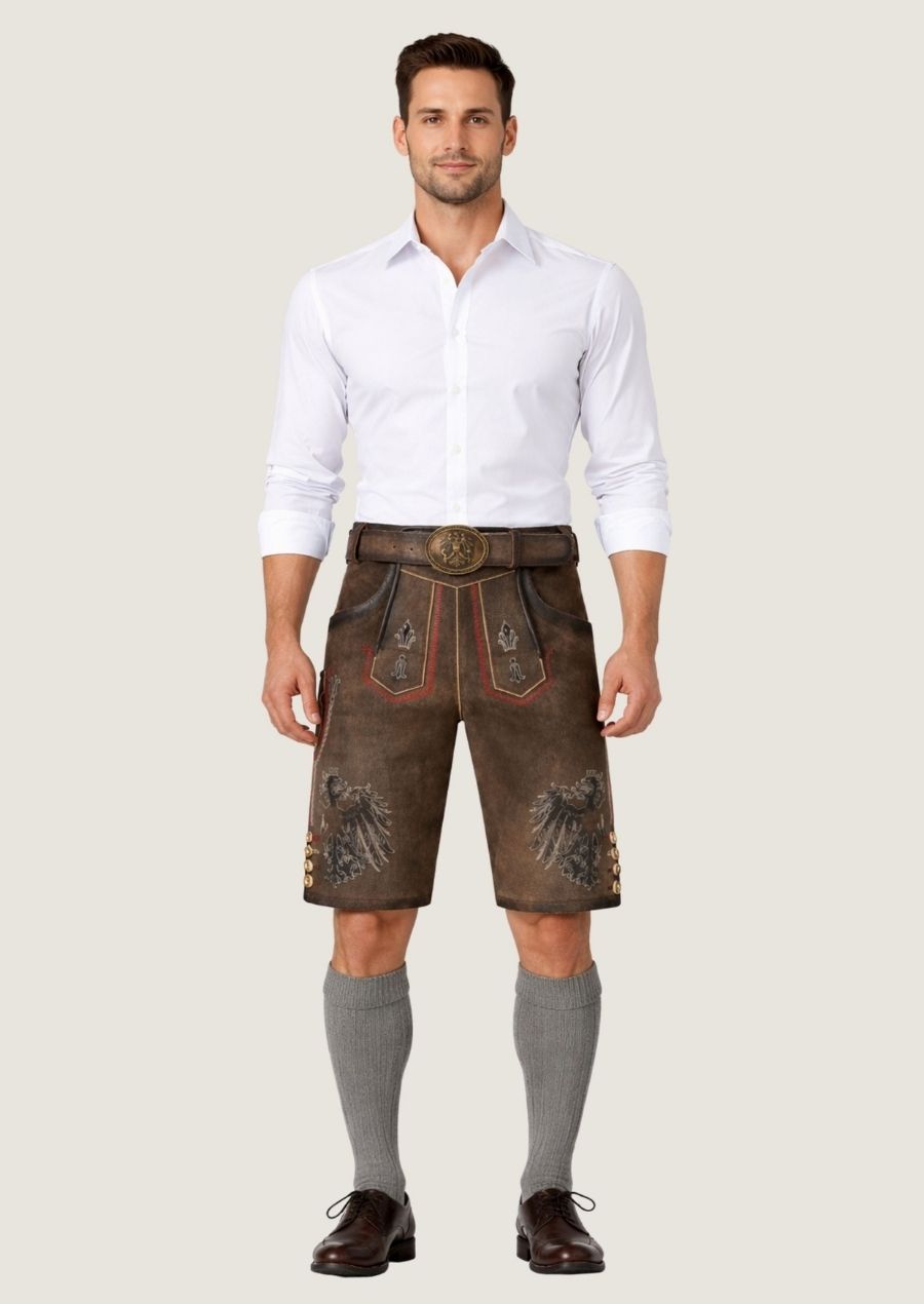 Herren Lederhose mit österreichischer Stickerei im traditionellen Trachtenstil