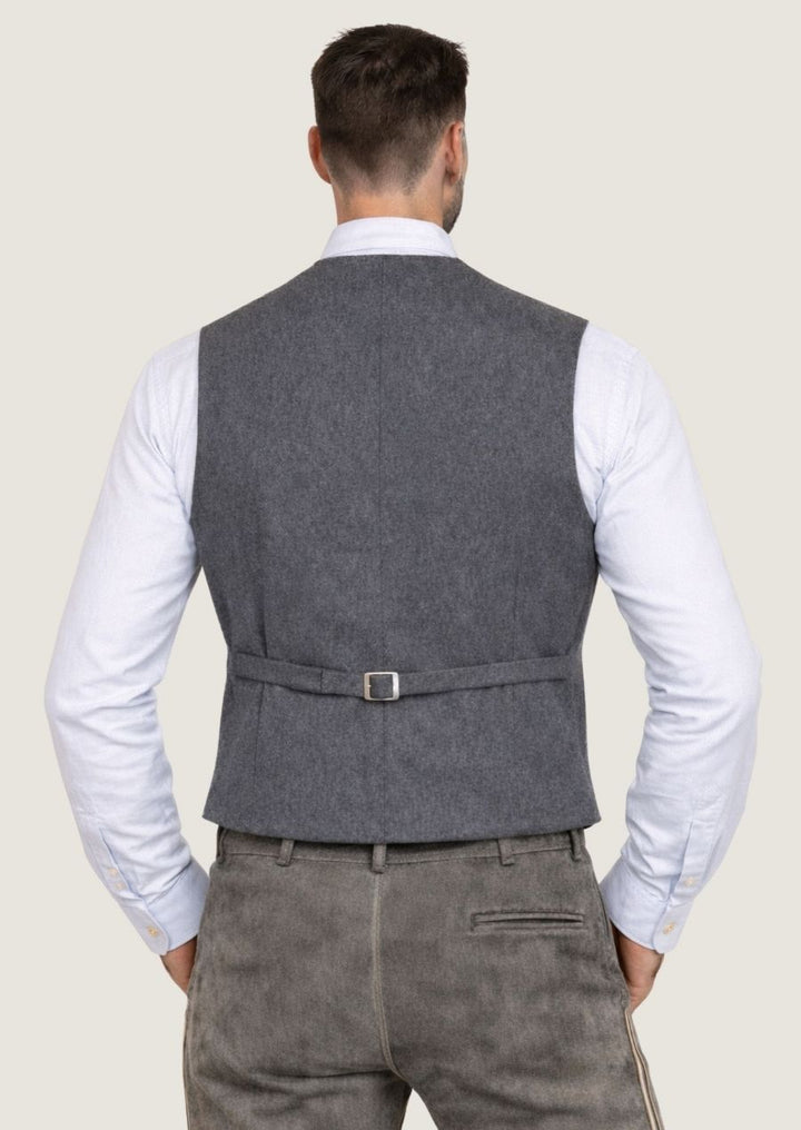 Traditionelle graue Lodenweste für Herren, inspiriert vom Münchner Trachtenlook