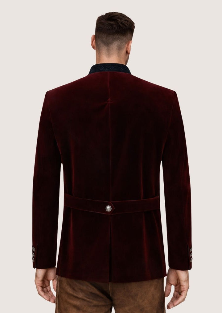 Elegante Herren Samtjacke in Burgunderrot, inspiriert von zeitloser Tradition