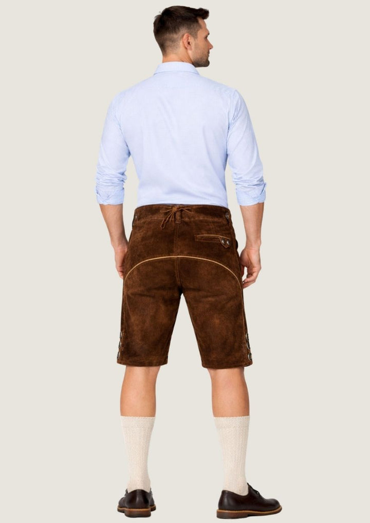 Traditionelle Herren Lederhose in Braun mit dekorativer Stickerei