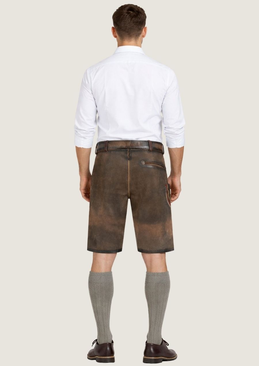 Herren Trachtenlederhose mit österreichischer Alpenstickerei im klassischen Stil