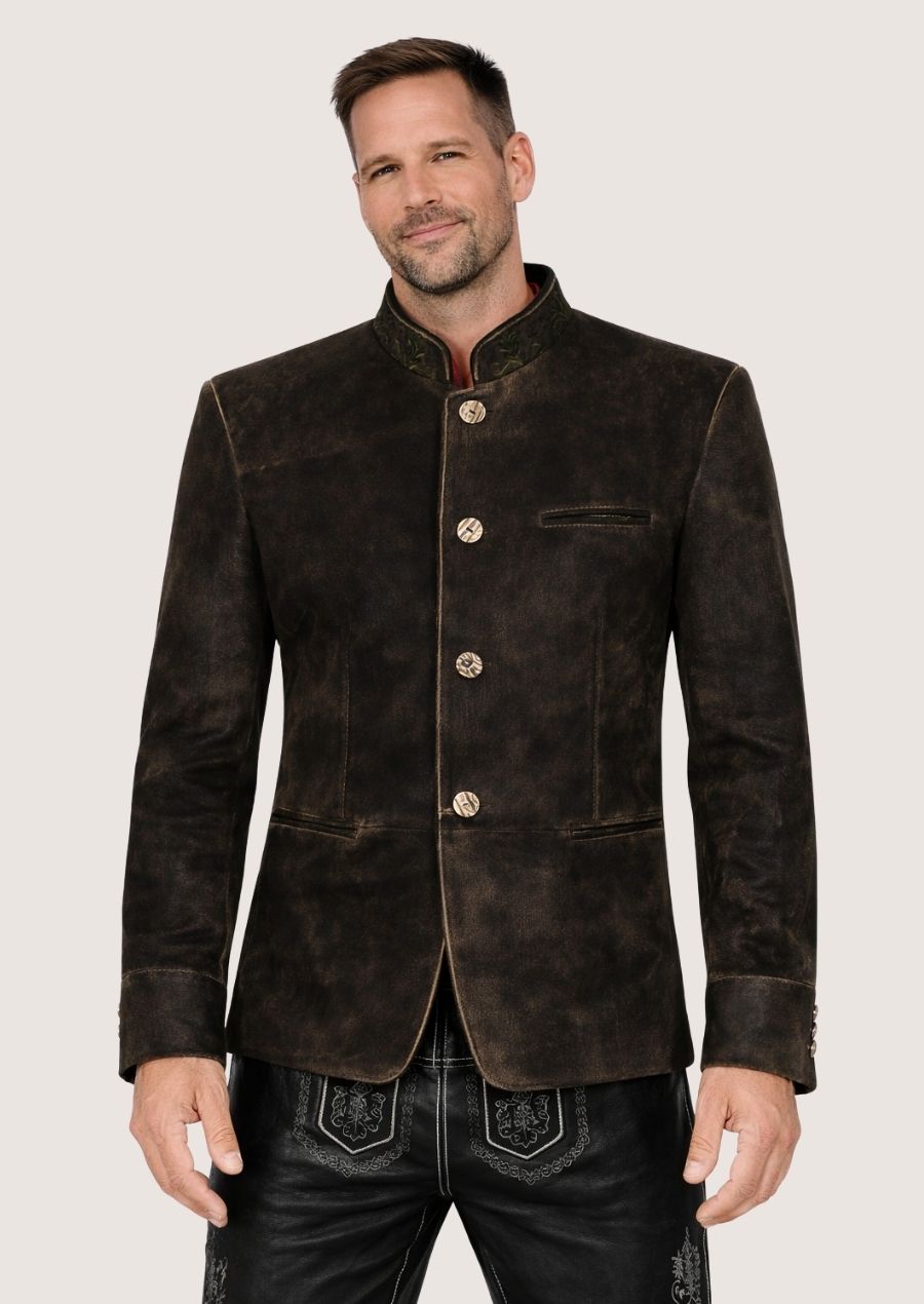 Herren Trachten Lederjacke in Braun im klassischen Vintage-Stil