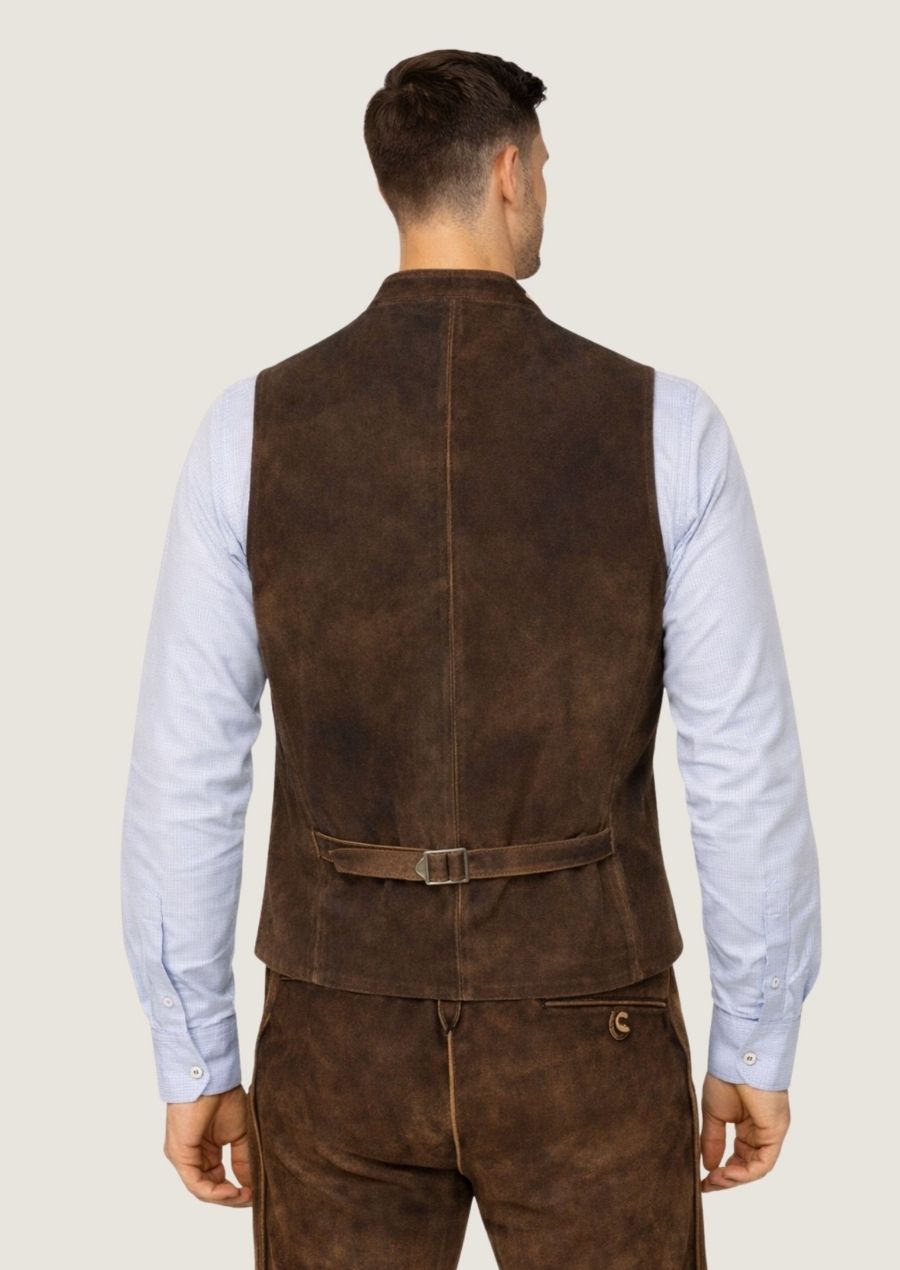 Herren Lederweste im klassischen Trachtenlook mit dekorativer Hirschstickerei