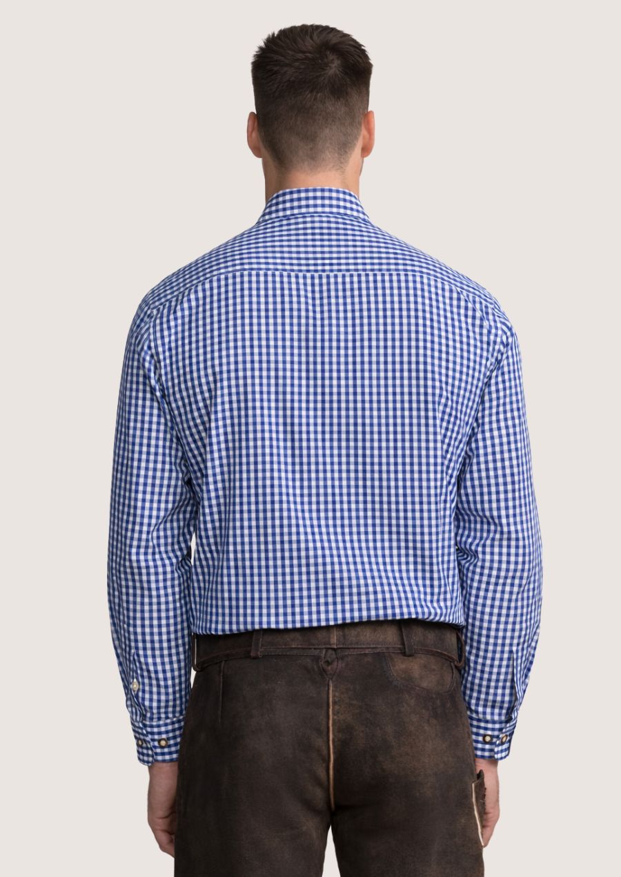 Blau kariertes Trachtenhemd für Herren im traditionellen Bayern Design
