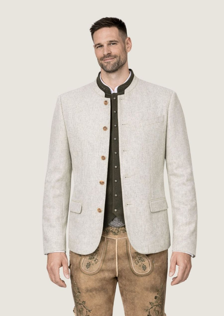 Herren Trachtenjacke in Hellbeige aus hochwertigem Lodenstoff für traditionelle Looks