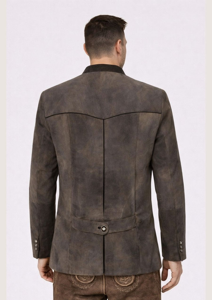 Eleganter Herren Trachtenmantel aus Wildleder im Bayern Stil