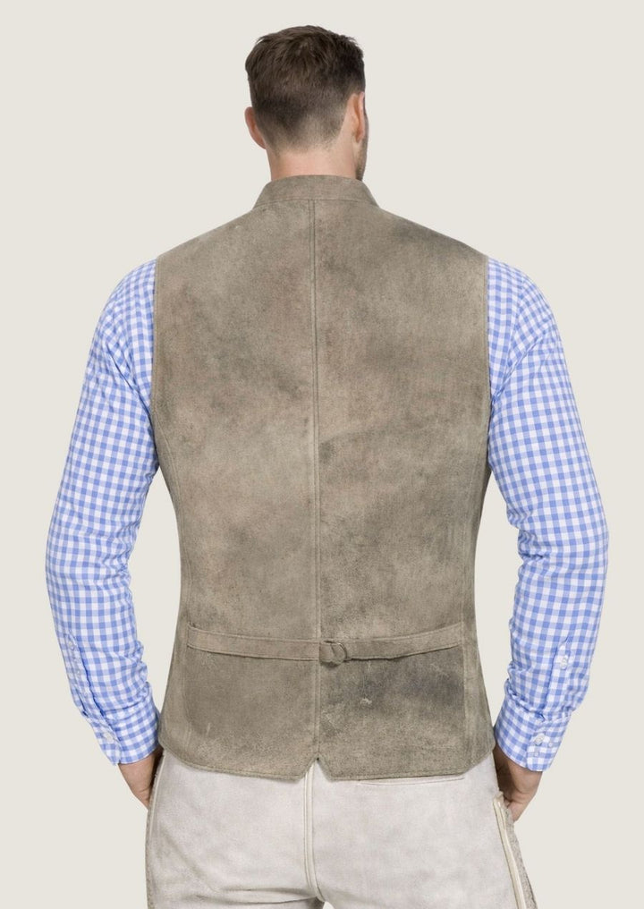 Schwarze Weste für Herren, Kombination aus Antik Leder und klassischem Loden