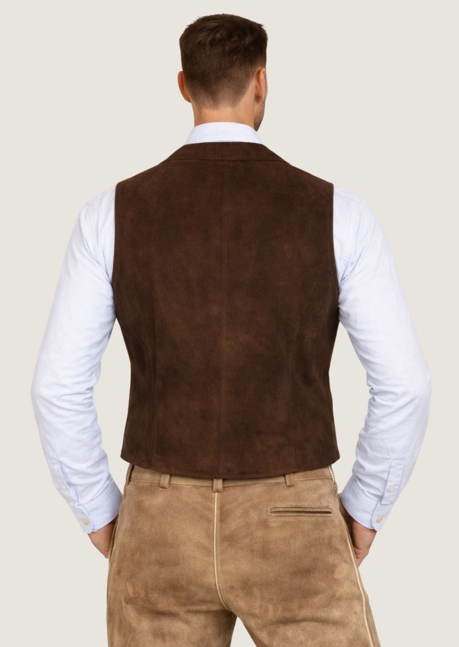 Herren Wildlederweste in Braun, perfekt für das Oktoberfest und Trachtenoutfits
