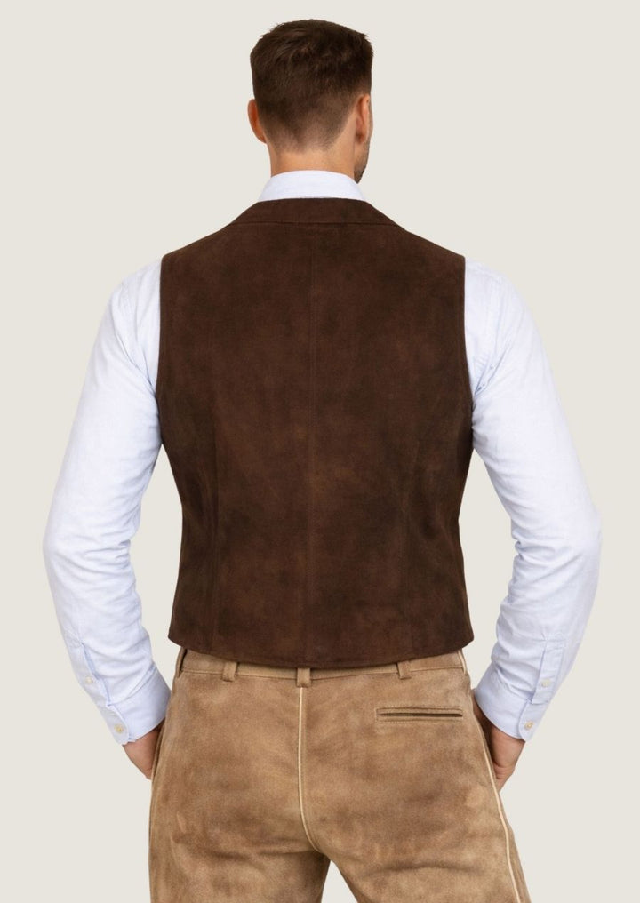 Herren Wildlederweste in Braun, perfekt für das Oktoberfest und Trachtenoutfits